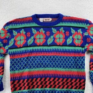 Vintage Heidi Sweater XS Knit Pullover Floral Acrylic 80s Flower